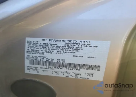 2001 Lincoln Ls z USA, uszkodzony, nr VIN 1LNHM87A21Y667798